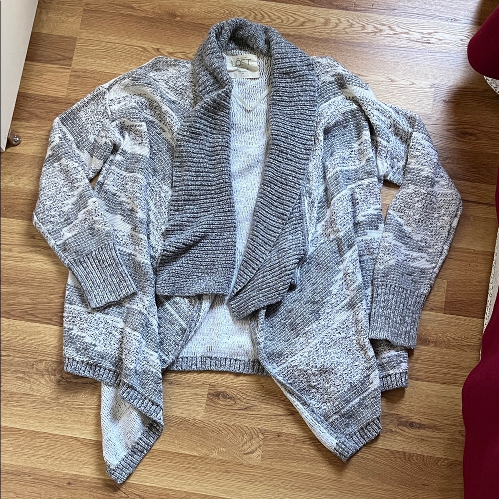 LOFT Gray and Cream Women's Cardigan